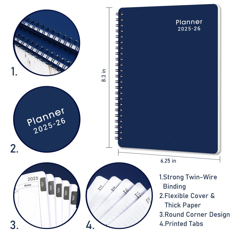 MaaIbok 2025-2026 Planner - Planner 2025-2026 with Weekly & Monthly Spreads, Jul 2025 - Jun 2026, 6.25""    8.3"", Strong Twin-Wire Binding, Round Corner, Flexible Cover, Monthly Tabs - Image 3